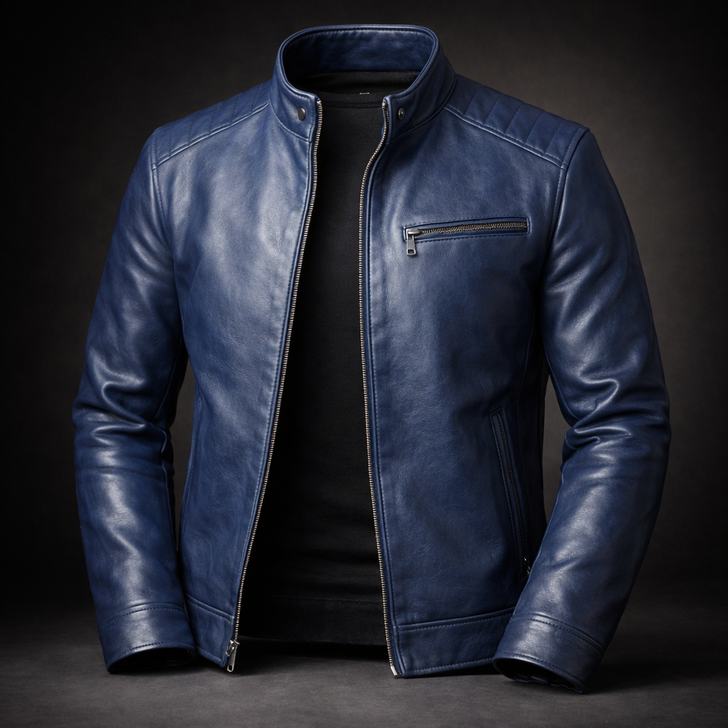 Men's Leather Jacket Zip-Front Burnished Finish