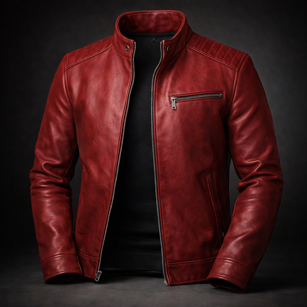 Men's Leather Jacket Zip-Front Burnished Finish