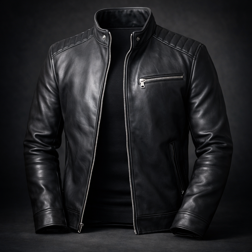 Men's Leather Jacket Zip-Front Burnished Finish
