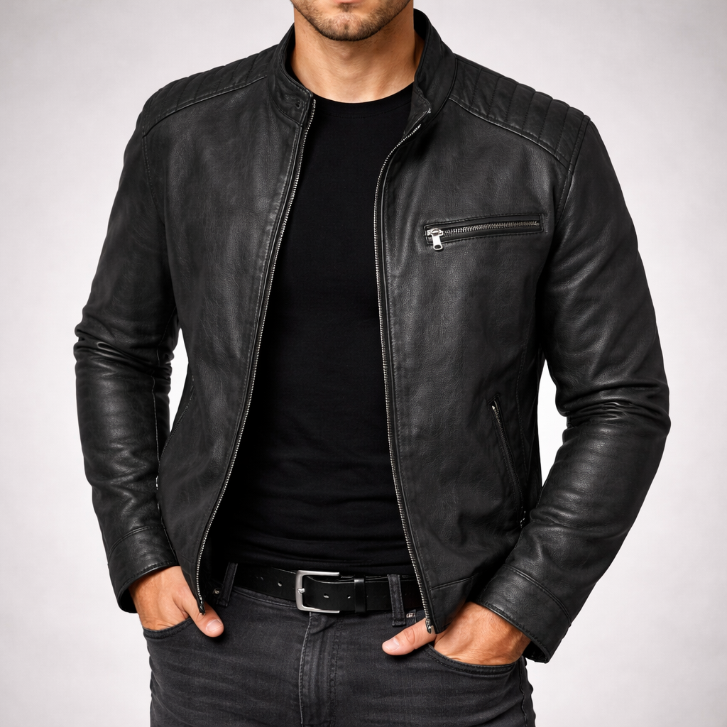 Men's Leather Jacket Zip-Front Burnished Finish