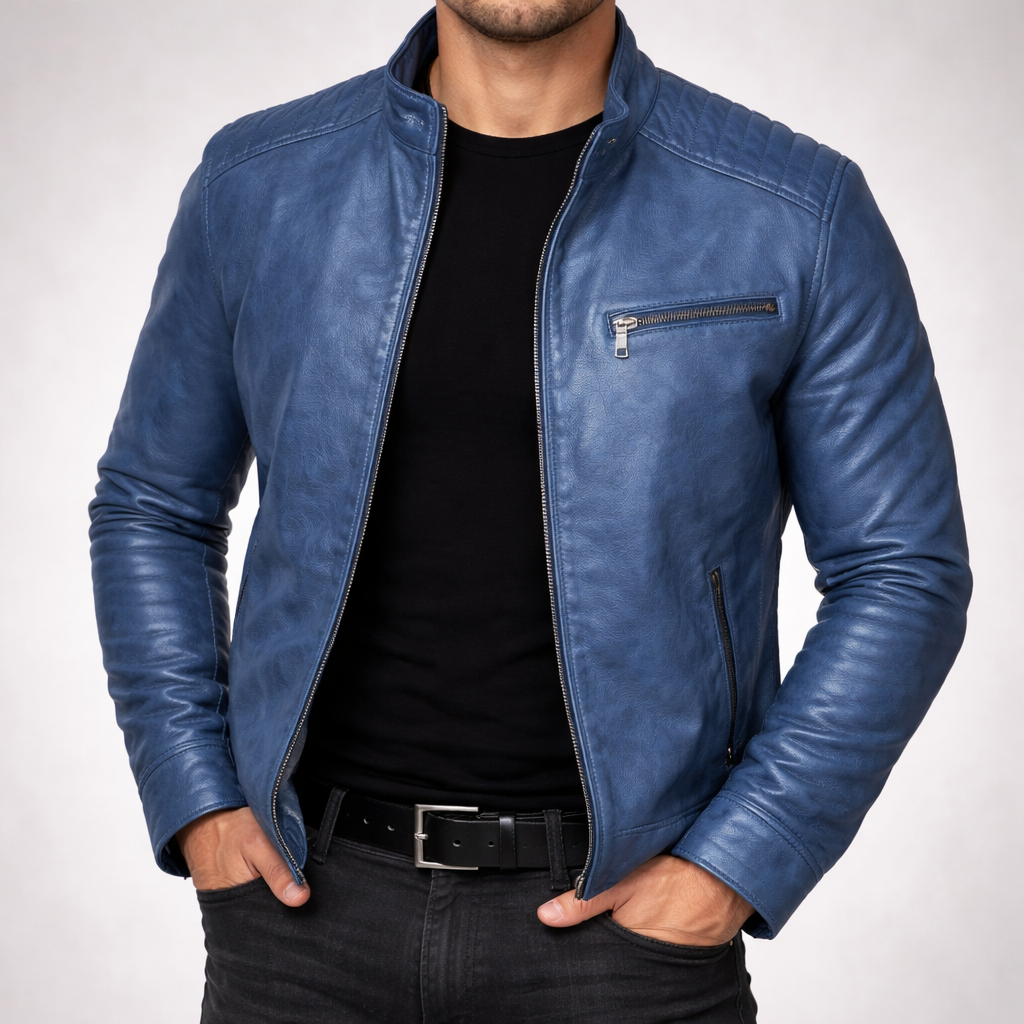 Men's Leather Jacket Zip-Front Burnished Finish