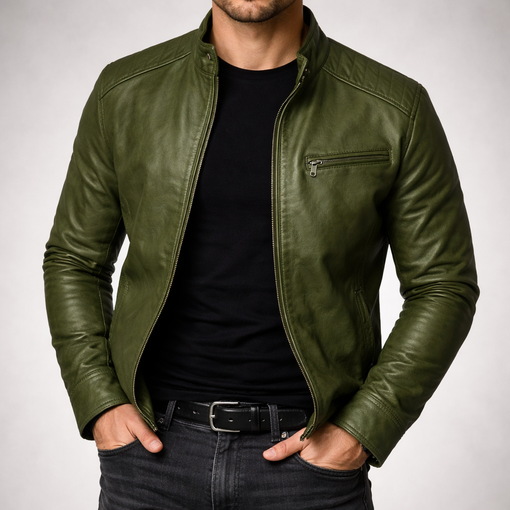 Men's Leather Jacket Zip-Front Burnished Finish