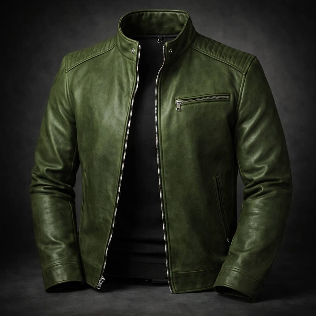 Men's Leather Jacket Zip-Front Burnished Finish