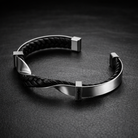 Leather Cuff Bracelet - Braided Stainless Steel Wristband