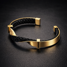 Leather Cuff Bracelet - Braided Stainless Steel Wristband