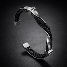Leather Cuff Bracelet - Braided Stainless Steel Wristband