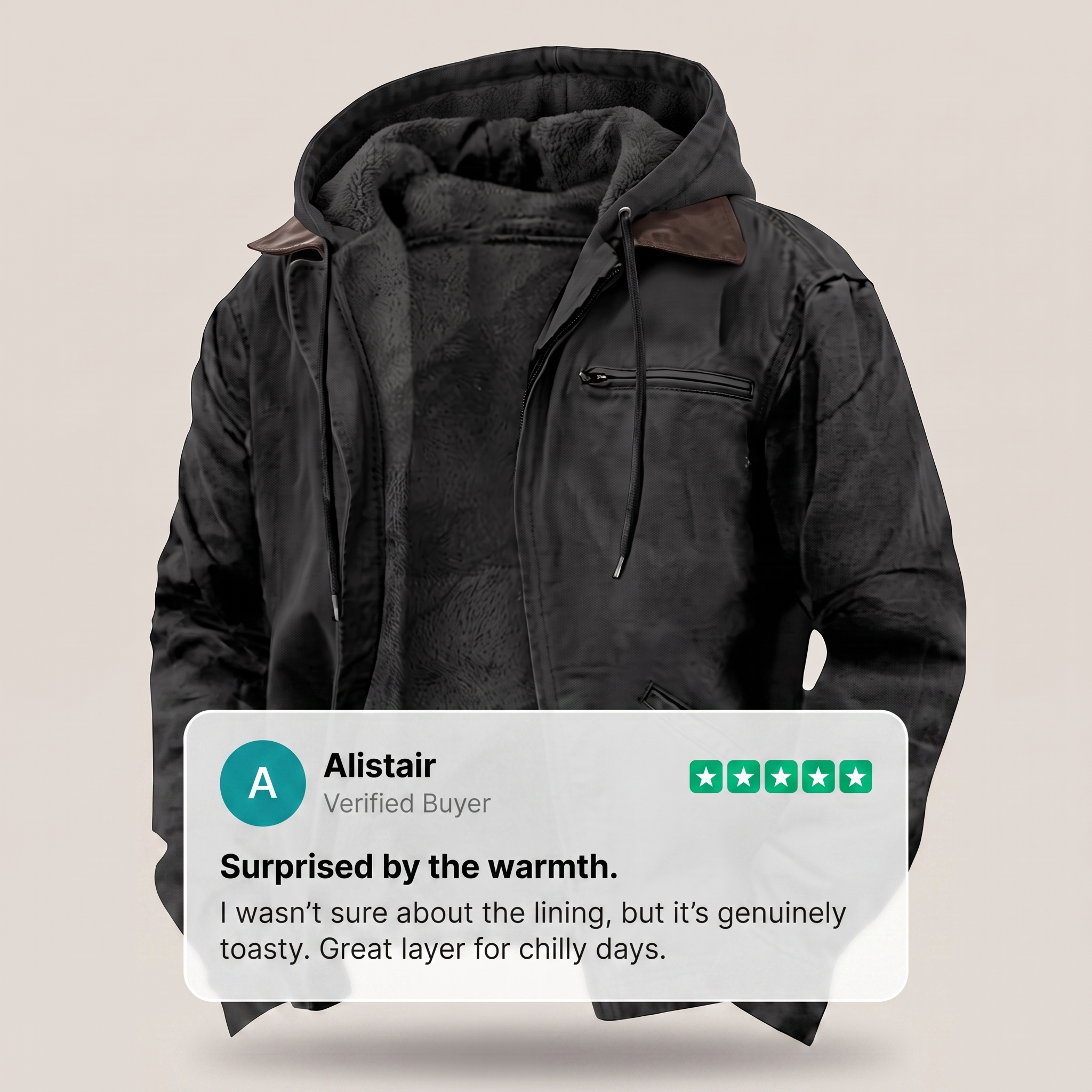 Men's Hooded Jacket Full-Zip Fleece Lined Canvas Coat