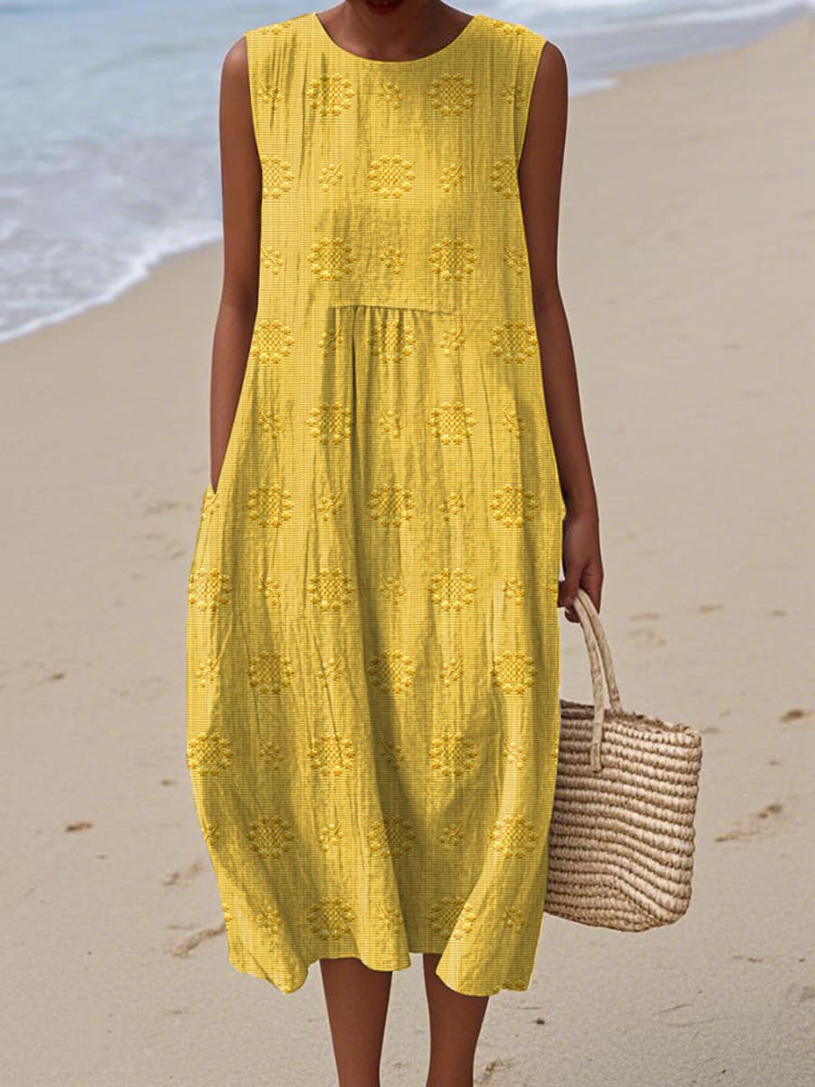 Women's Sleeveless Midi Dress with Printed Pattern