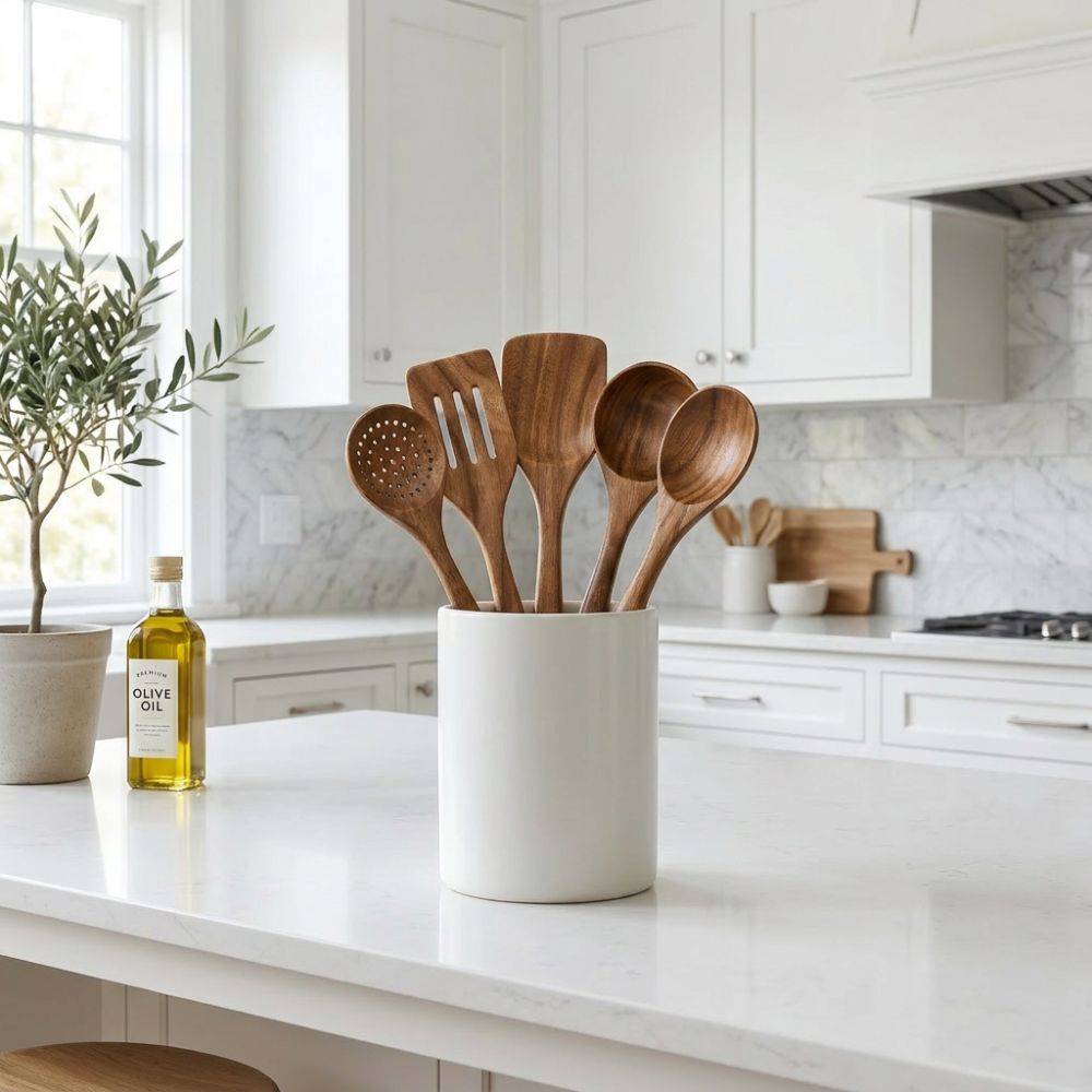 Wooden Utensil Set – 5-Piece Teak Kitchen Tools