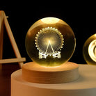 3D Engraved Crystal Ball Night Light - Wooden Base LED Lamp
