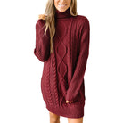 Women's Cable-Knit Turtleneck Jumper Dress – Ribbed Sleeves