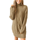 Women's Cable-Knit Turtleneck Jumper Dress – Ribbed Sleeves