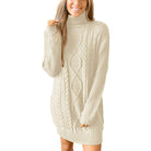 Women's Cable-Knit Turtleneck Jumper Dress – Ribbed Sleeves
