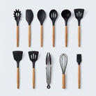 Silicone Kitchen Utensil Set with Wooden Handles – 11 Pieces