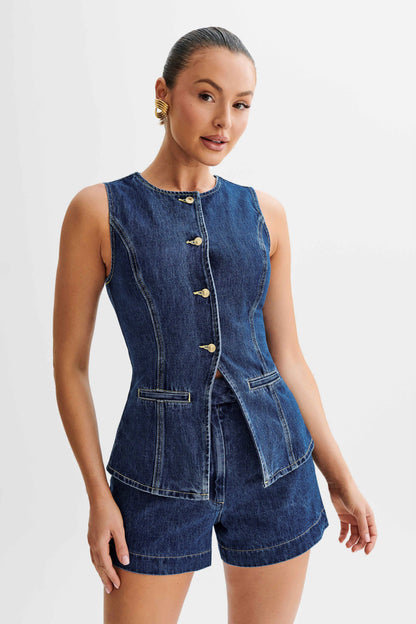 SARA | Trendy Denim Button Up set