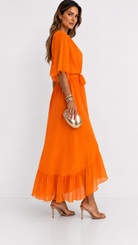 Women's Chiffon Wrap Dress with Flowing Sleeves
