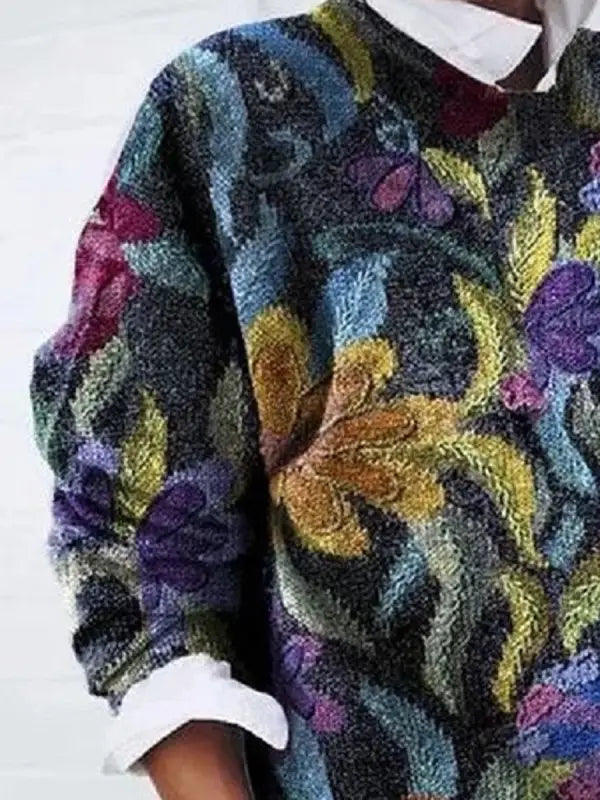 Women's Floral Print Sweater - Soft Knit Pullover