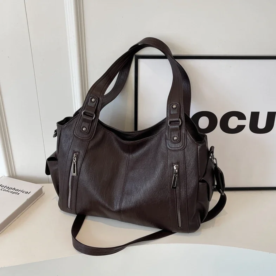 Women's Shoulder Bag in Vegan Leather - Structured Multi-Pocket Design