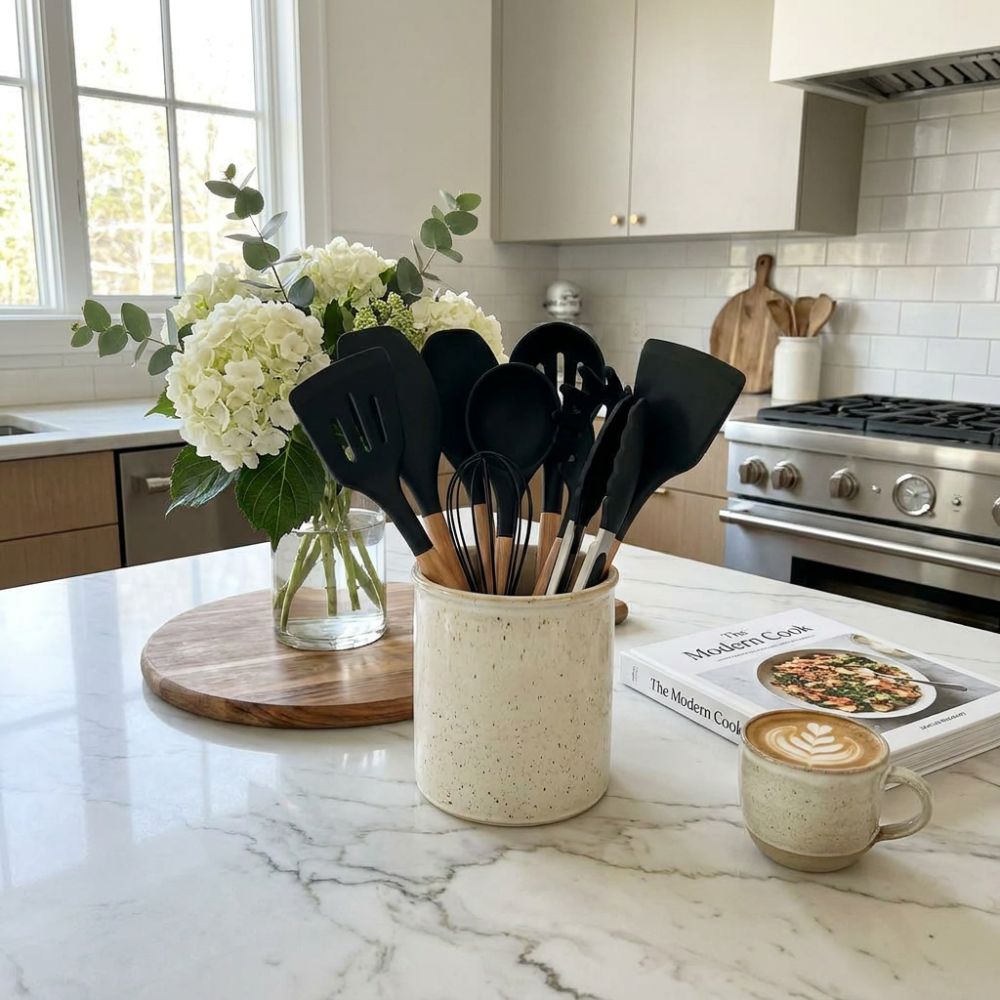 Silicone Kitchen Utensil Set with Wooden Handles – 11 Pieces