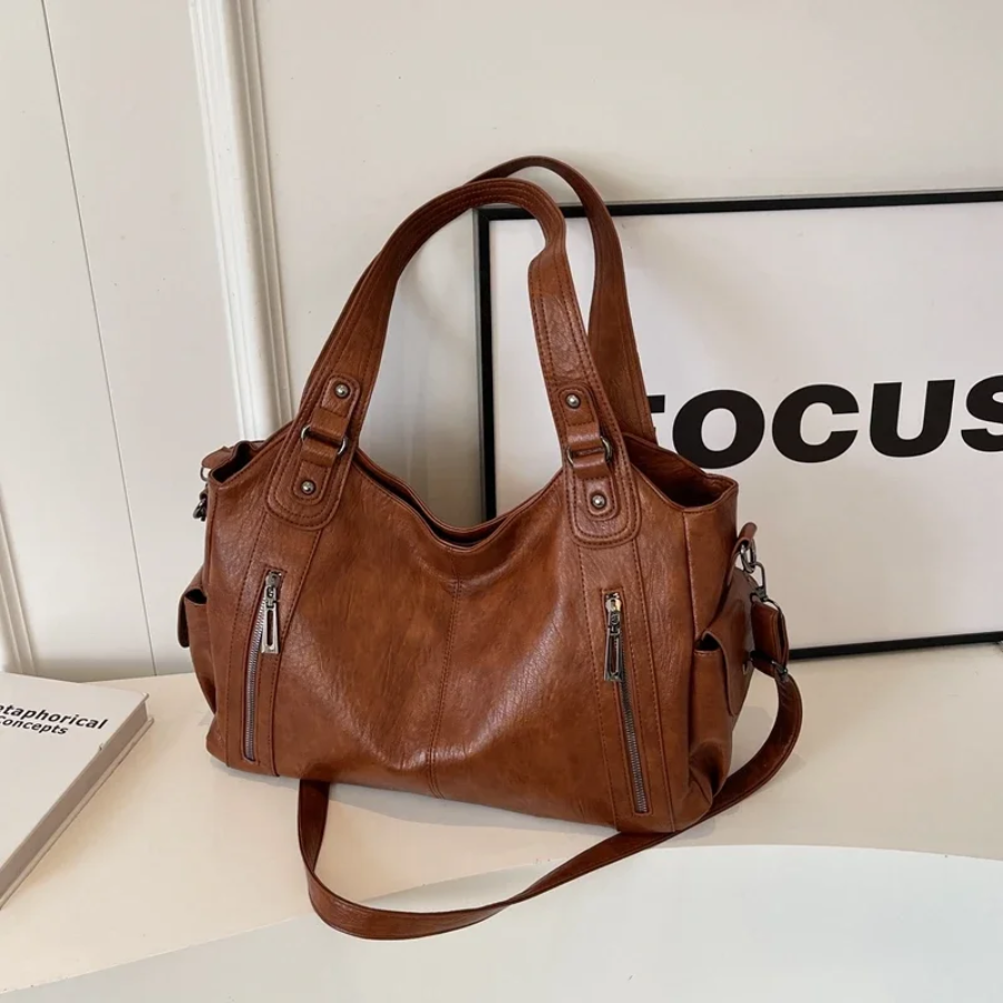 Women's Shoulder Bag in Vegan Leather - Structured Multi-Pocket Design