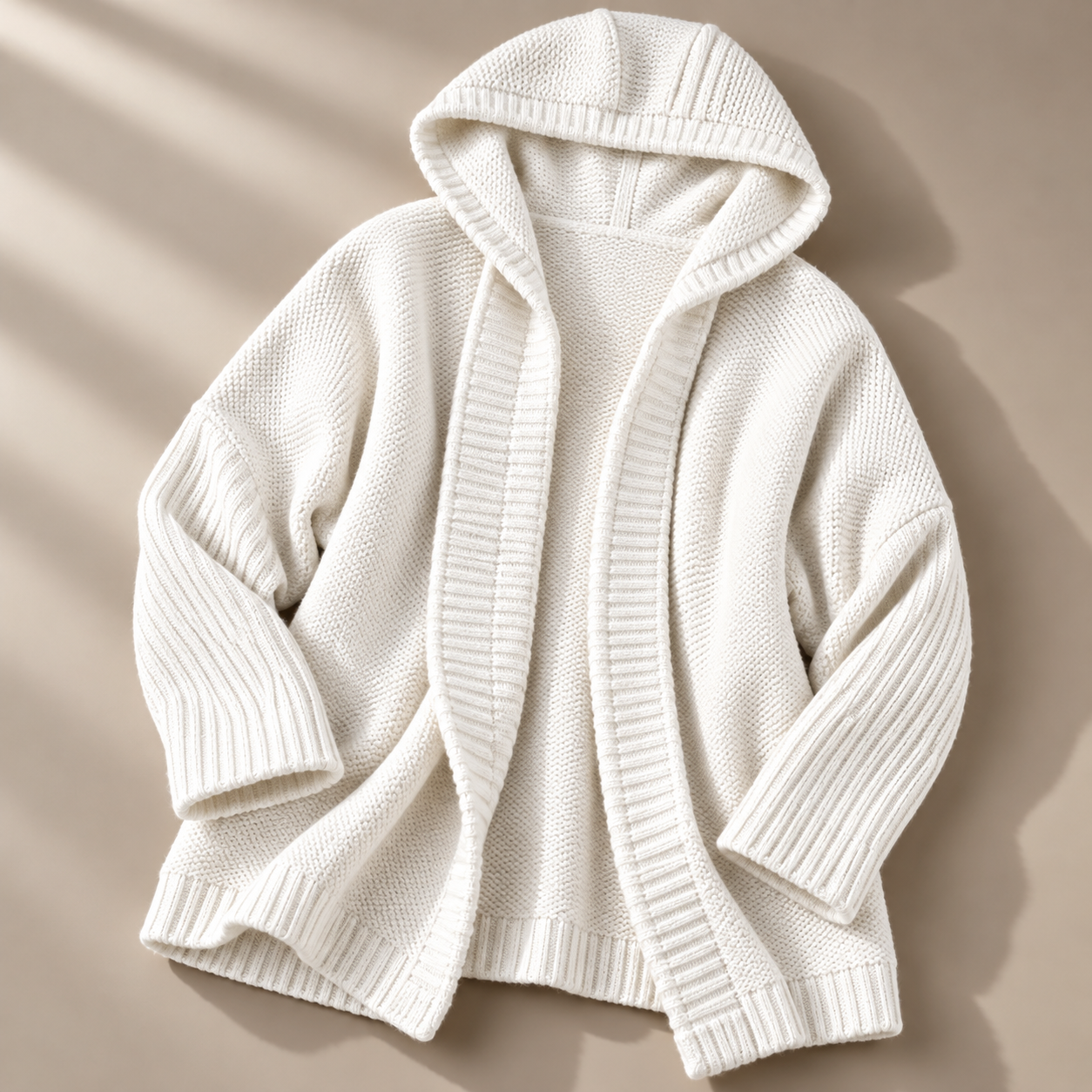 Women's Long Hooded Knit Cardigan with Batwing Sleeves