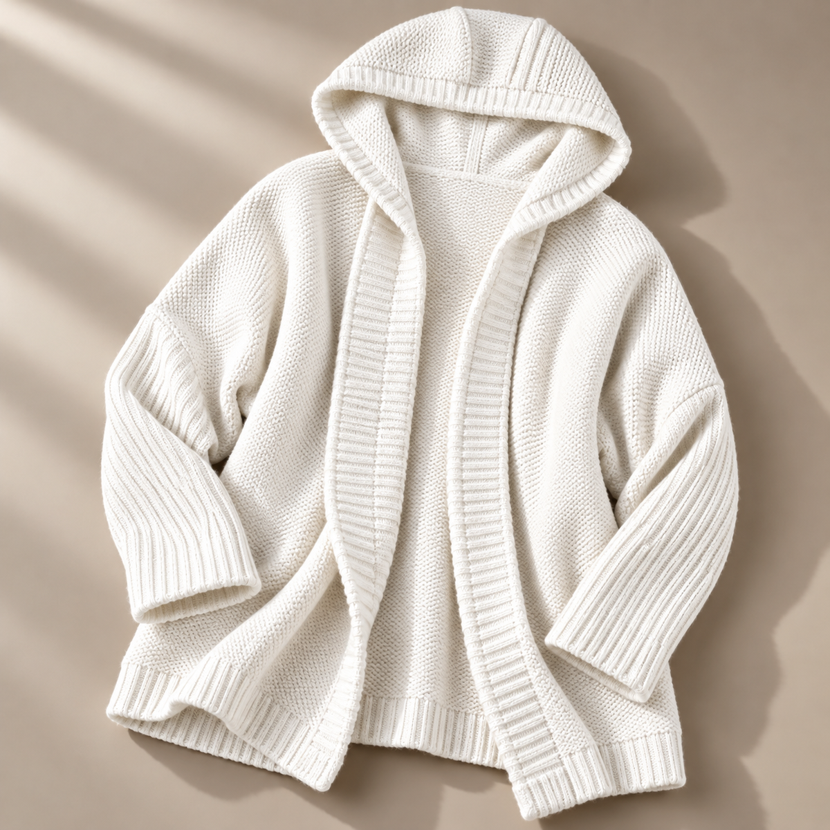 Women's Long Hooded Knit Cardigan with Batwing Sleeves