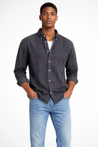 Men's Casual Button-Down Denim Shirt with Chest Pocket