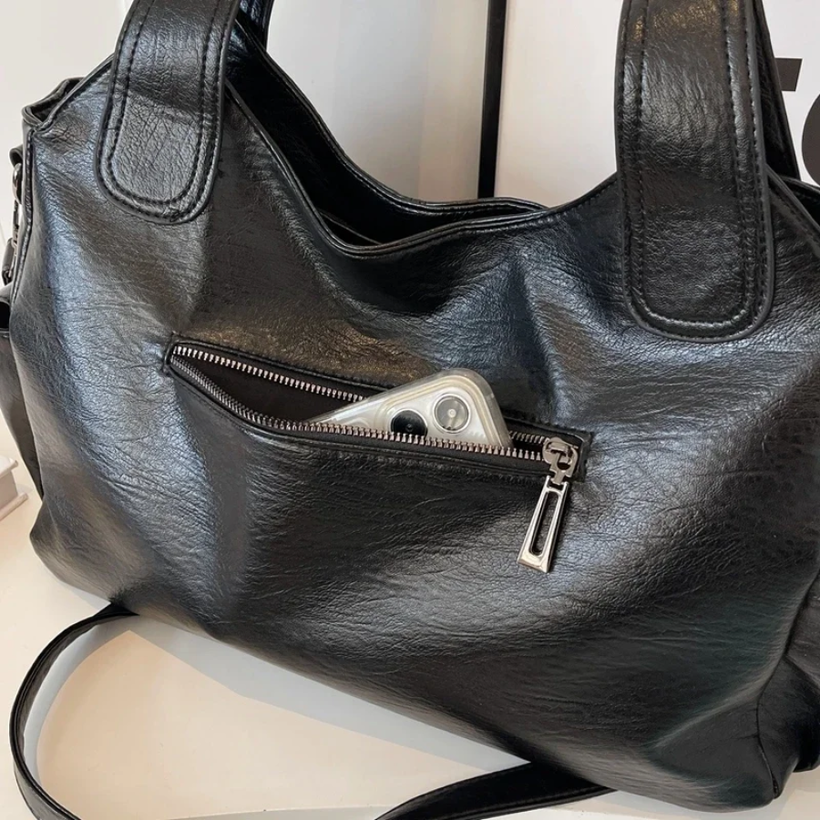 Women's Shoulder Bag in Vegan Leather - Structured Multi-Pocket Design