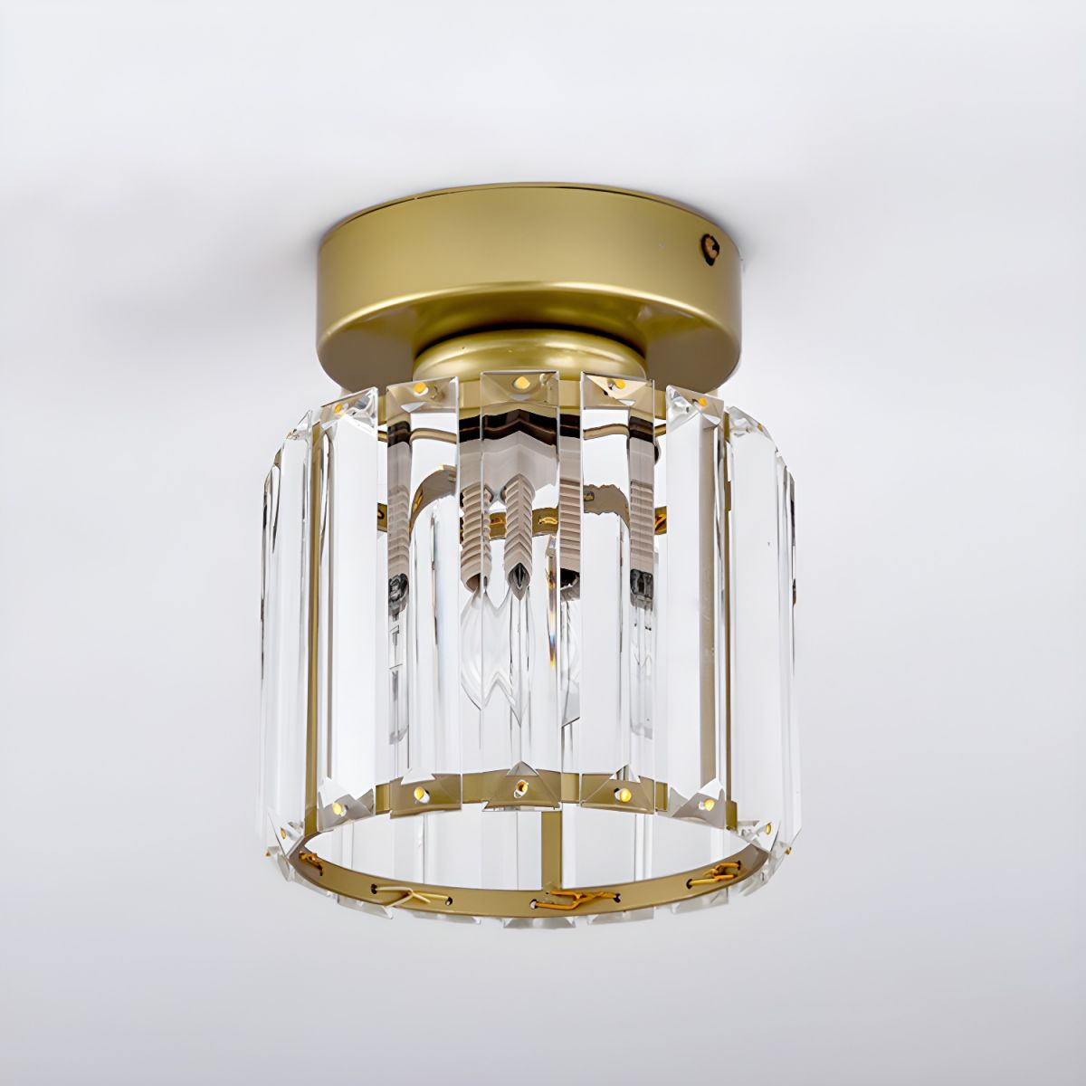 Flush Mount Ceiling Light with Crystal Shade - Black Brass Finish