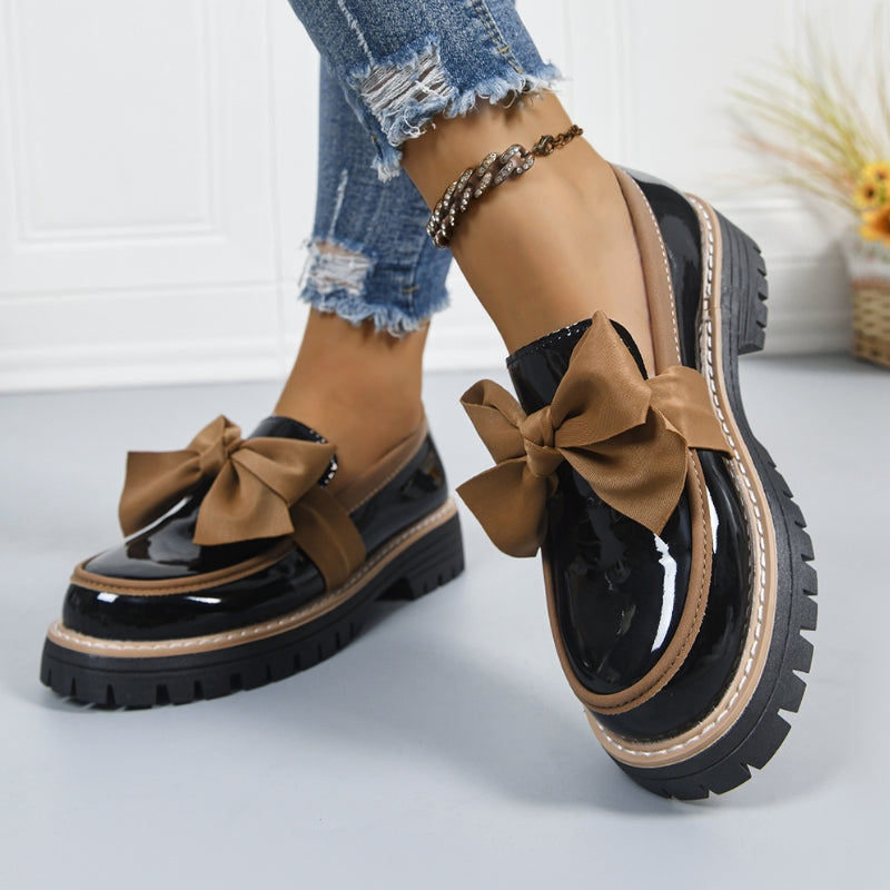 Women's Patent Bow Loafers with Platform Sole