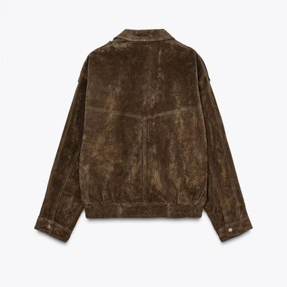 Suede Jacket | Oversized damesjas van suède met vintage look en gestructureerde schouders