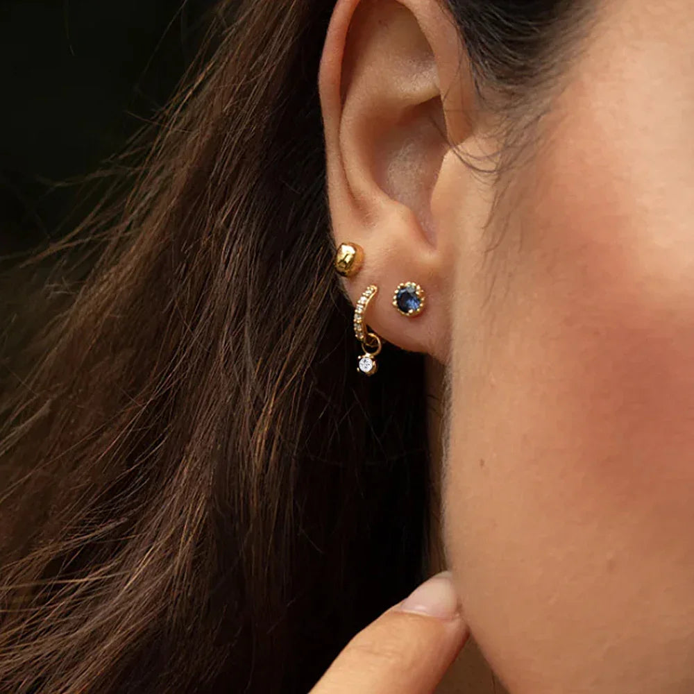Women's CZ Huggie Earrings with Dangling Charm