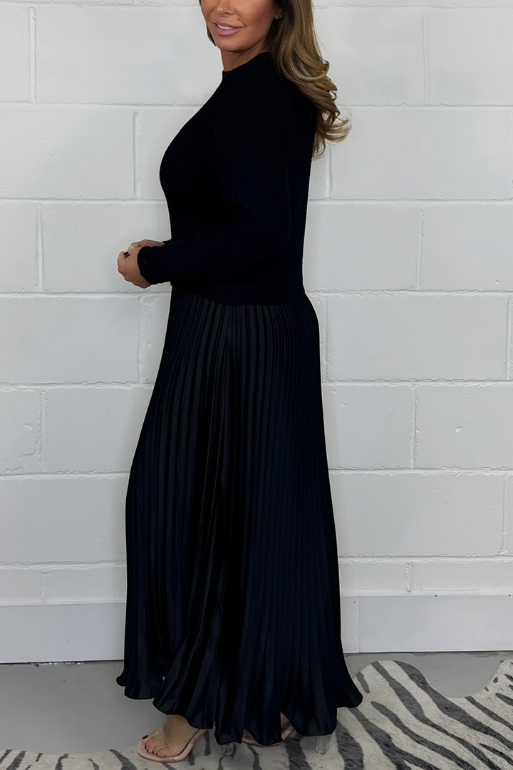 Jacobine Jurk | Dames midi-jurk met trui-en-rok effect en geplooide rok