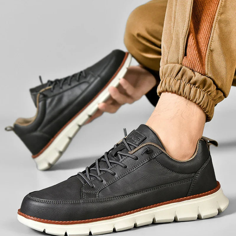 Men's Leather Sneakers with Orthopedic Cushioned Insole