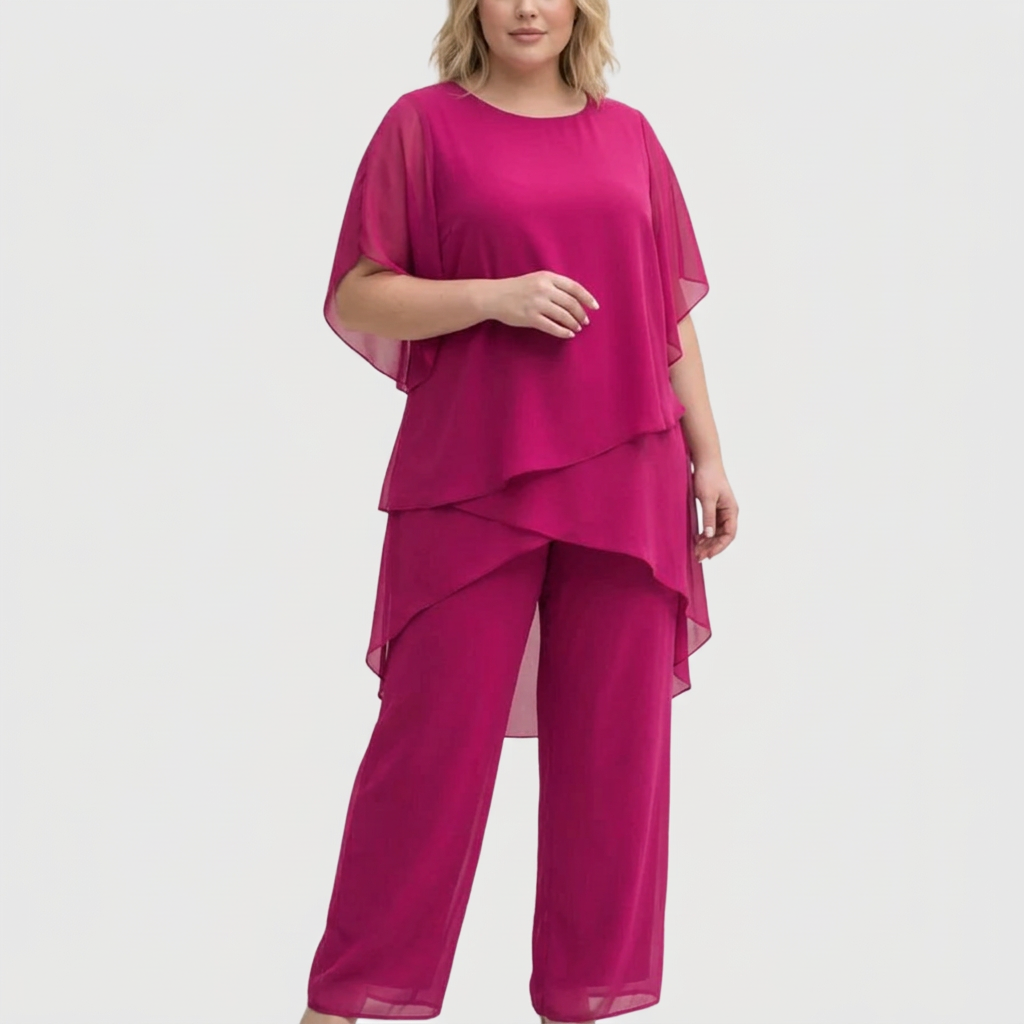 Women's Two-Piece Set with Draped Top and Wide-Leg Palazzo Trousers
