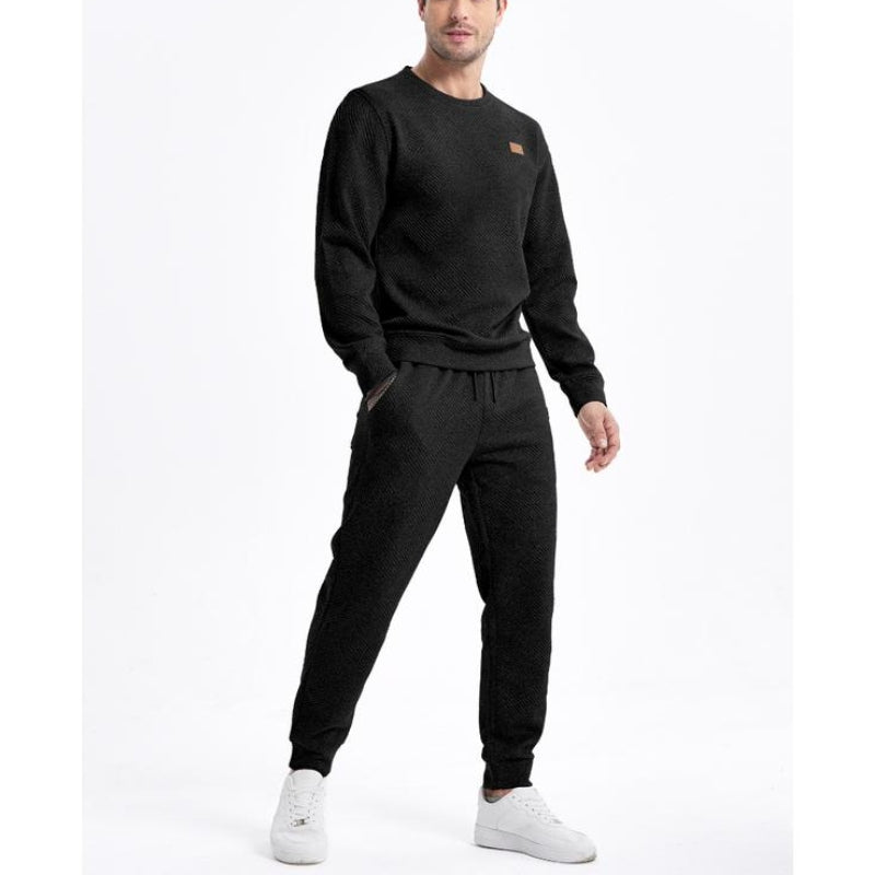 Men's 2 Piece Sweatsuit Set – Textured Jacquard Jacket & Pants