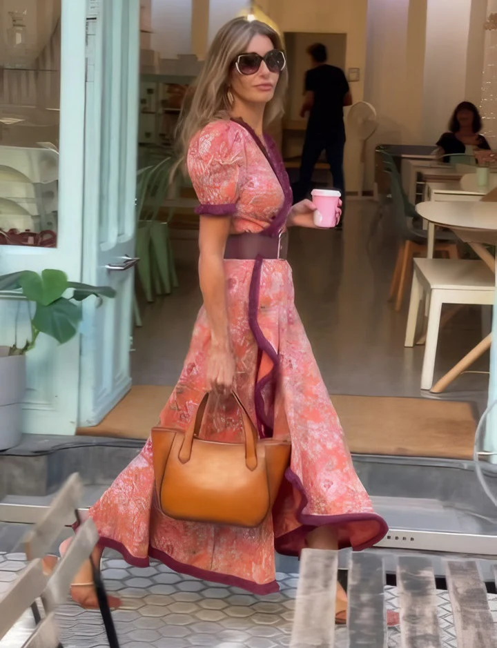 Women's Floral Maxi Dress with Tie Waist Belt
