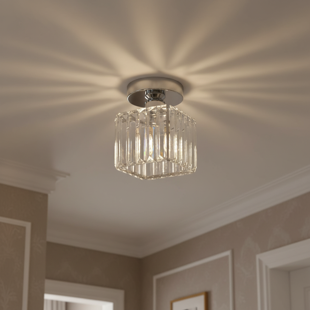 Flush Mount Ceiling Light with Crystal Shade - Black Brass Finish