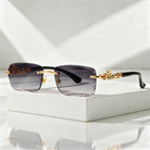 Women's Sunglasses with Rimless Diamond-Cut Lenses and Panther Temple Detail