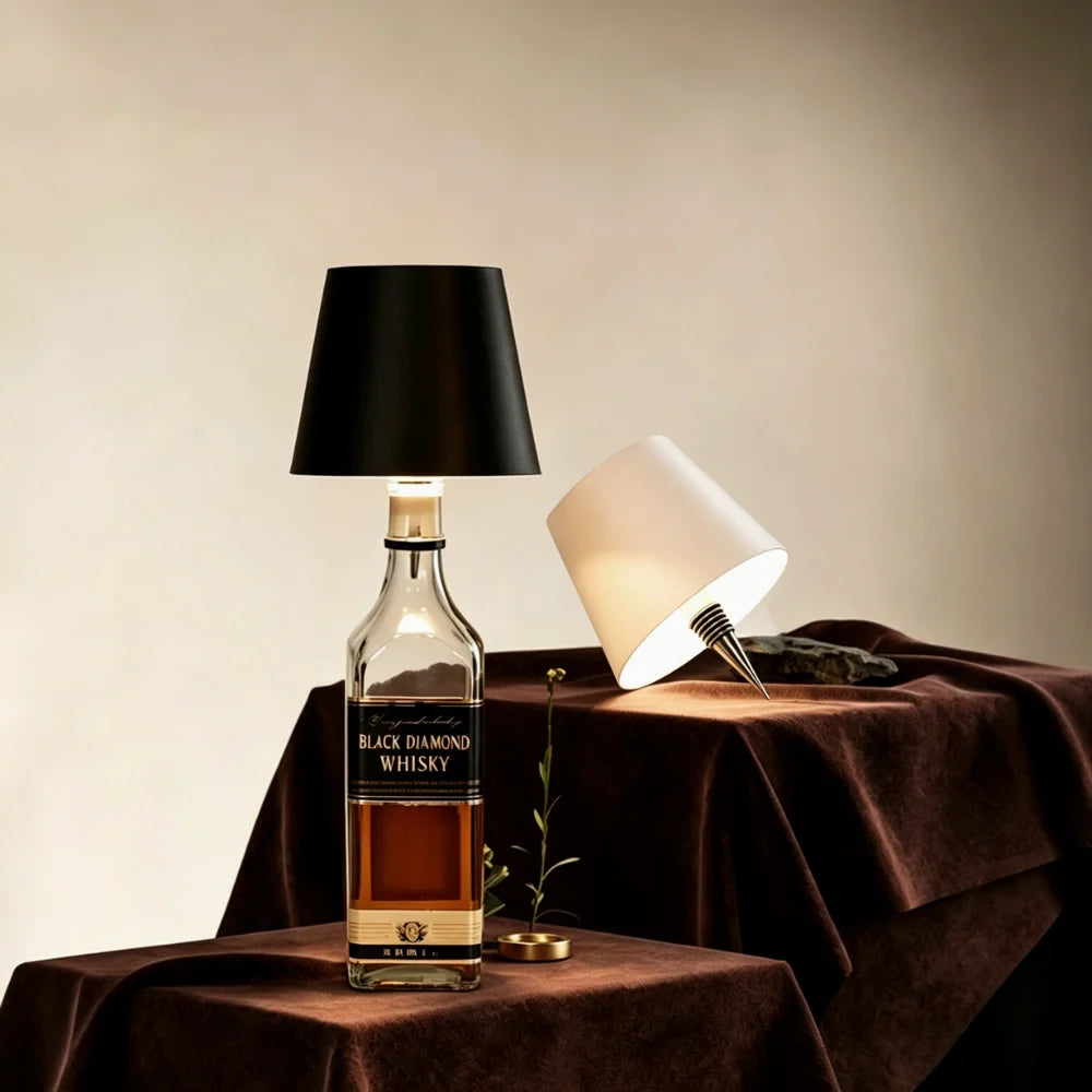 Rechargeable Bottle Topper Table Lamp - Dimmable Cordless LED Light