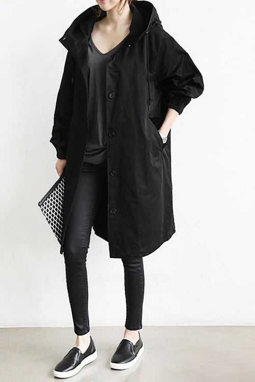 Women's Hooded Rain Trench Coat – Water-Repellent Mid-Season Jacket