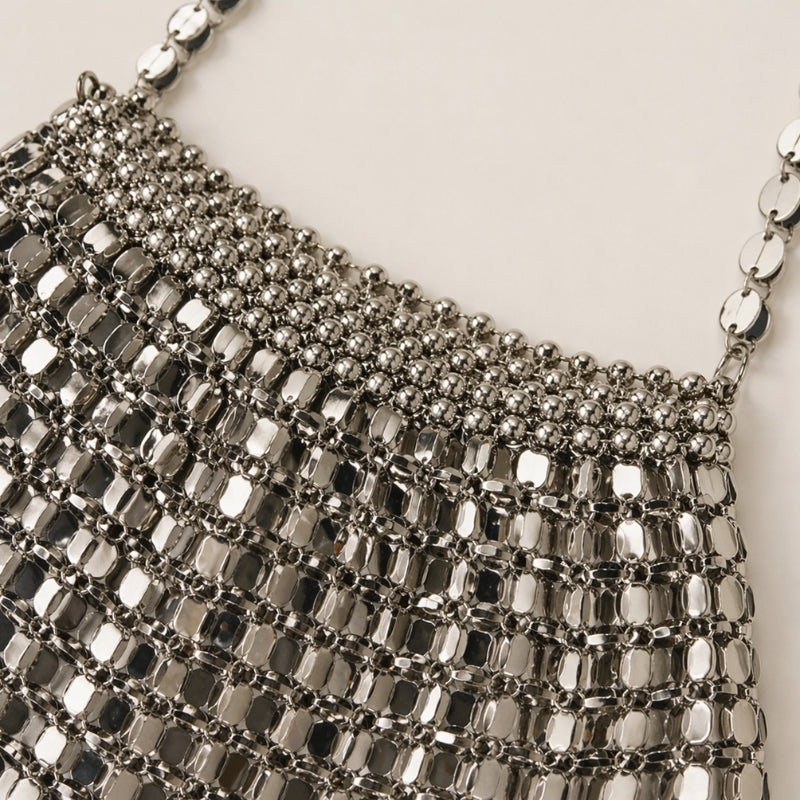 Mirrored Disco Mesh Bag with Chain Strap