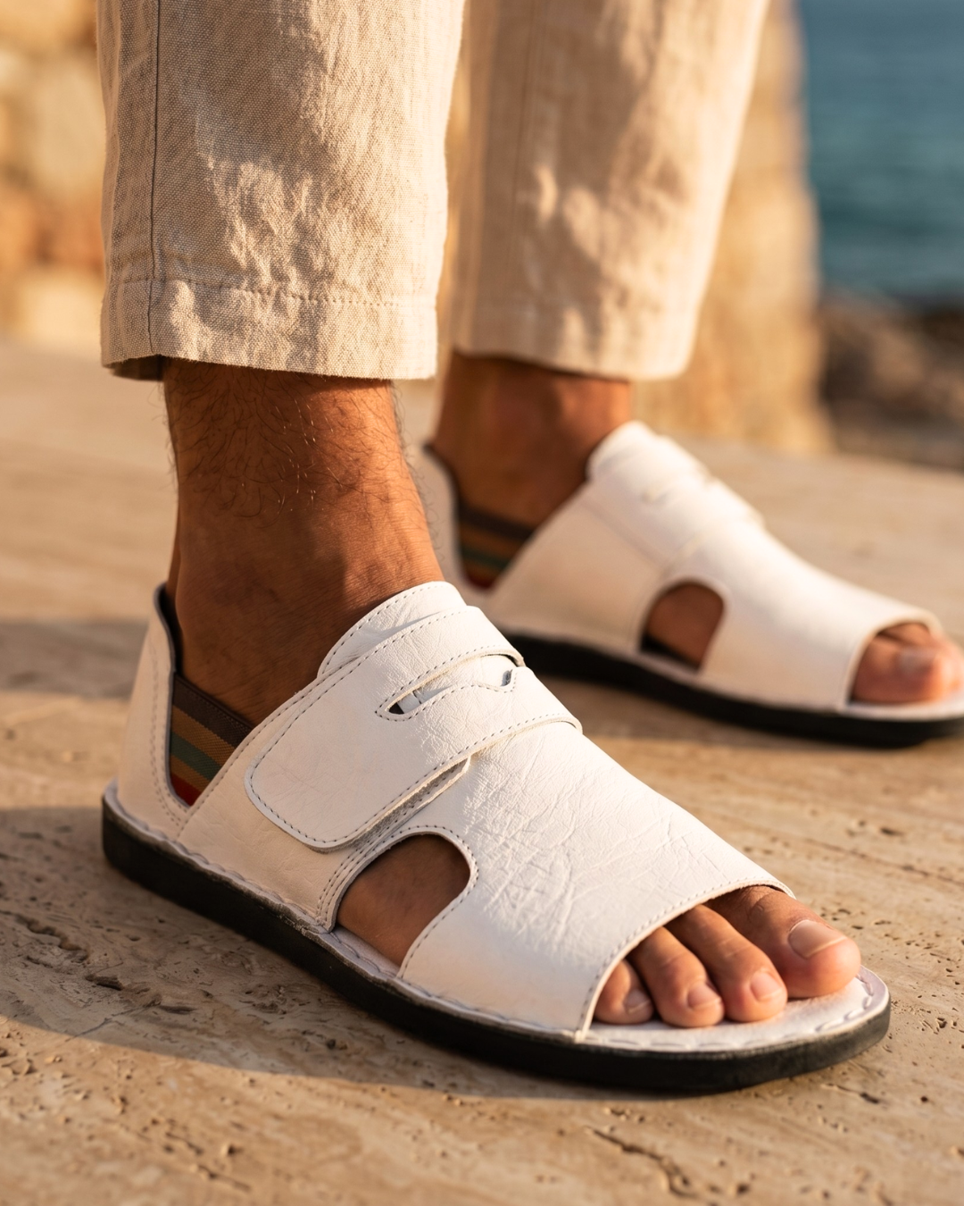 Men's Leather Sandals with Orthopedic Support and Open Toe