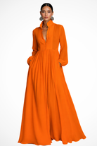 Women's Long Sleeve Button-Front Maxi Dress with Pockets