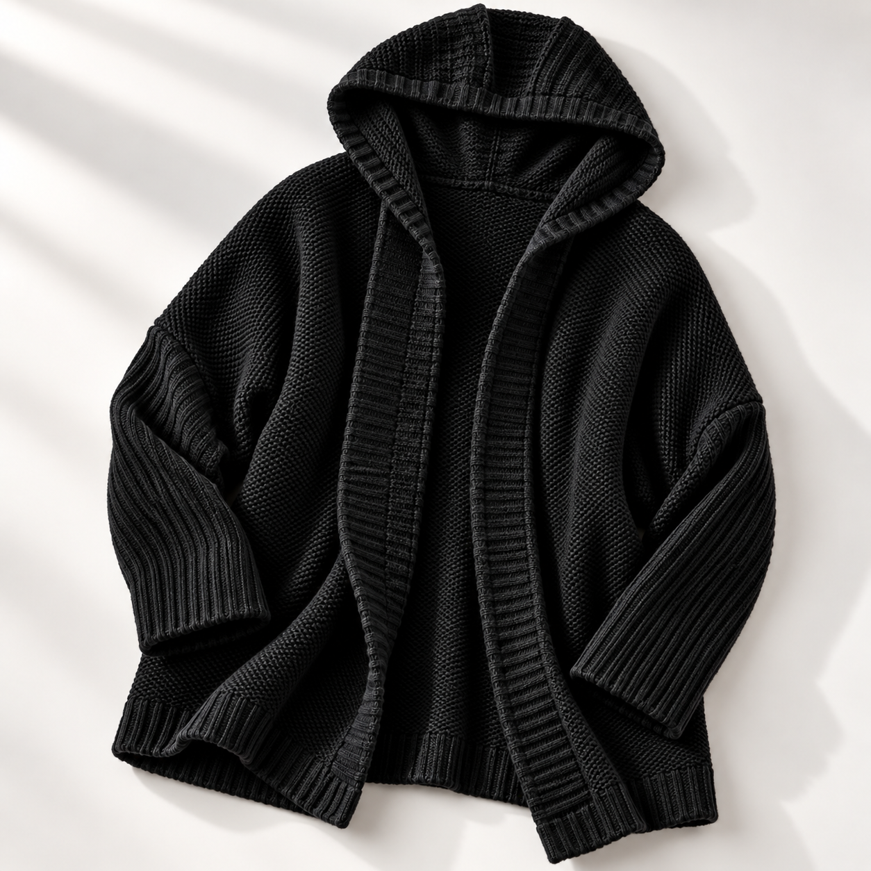 Women's Long Hooded Knit Cardigan with Batwing Sleeves
