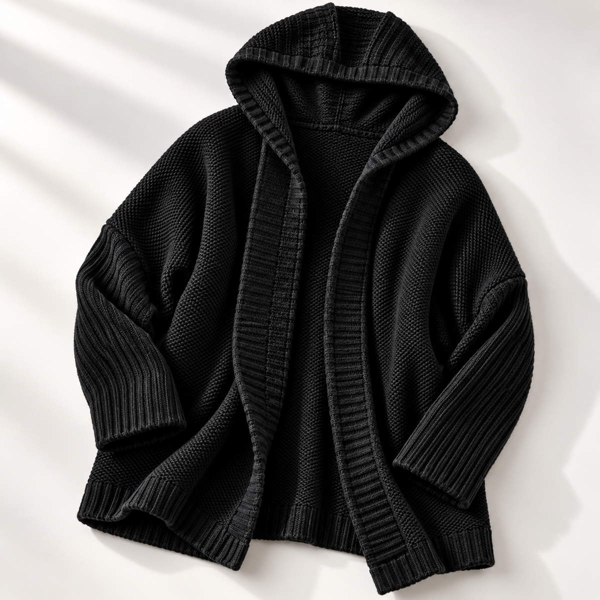 Women's Long Hooded Knit Cardigan with Batwing Sleeves