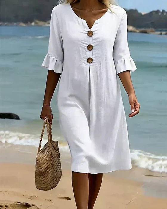 Women's Loose-Fit Button-Front Dress with Flowing Sleeves