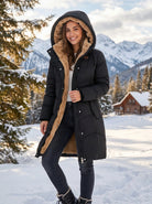 Close up view of the women's flattering quilted winter puffer jacket showing the intricate stitching and soft fabric texture, perfect for warmth in cold weather.