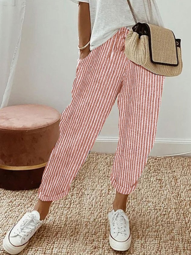 Olivia - Ademende Anti-Vocht Broek | Comfortabele Pasvorm – Rood (Gestreept)