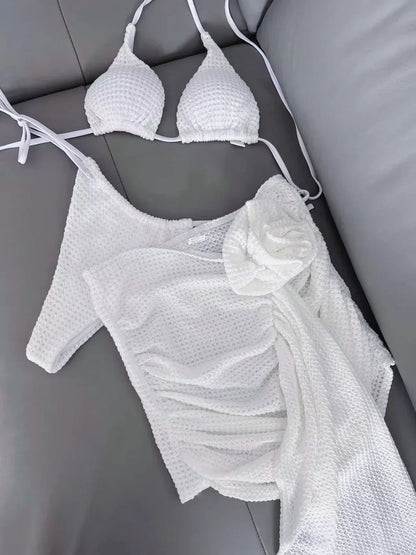 Renée | Dames Bikini Set – Witte 3-Delige Set met Cover-Up en Comfortabele Pasvorm